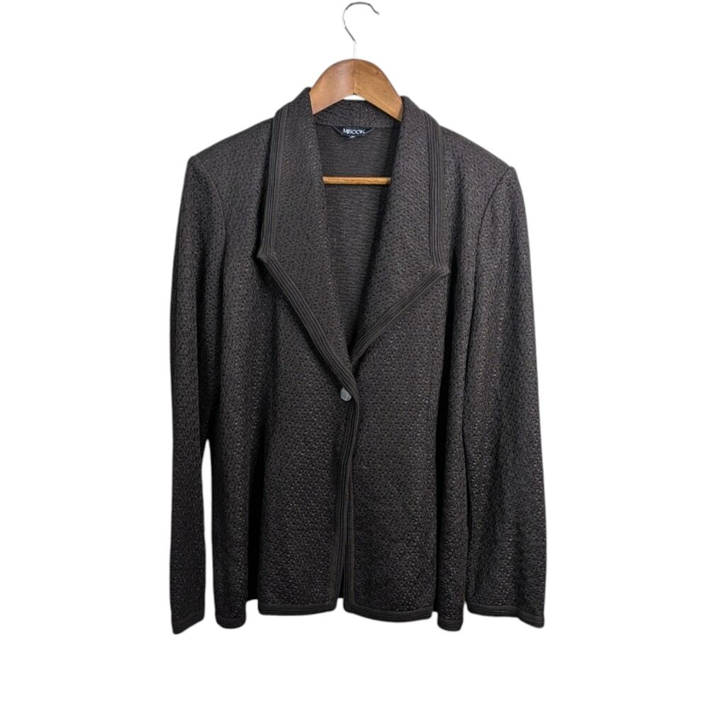Misook Textured Cardigan Jacket Large Brown One Button Career Modest Minimalist